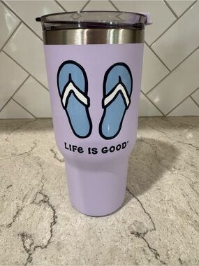 Life Is Good Lavender Tumbler with Blue Flip-Flop Graphic